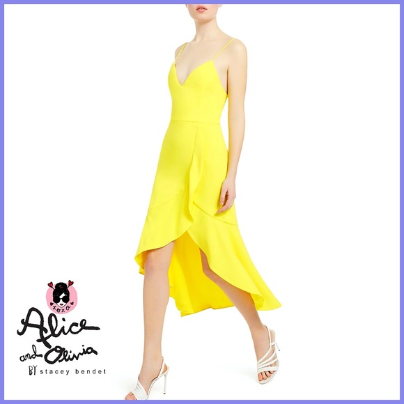 Alice + Olivia Cobi Bright Yellow Sweetheart Ruffled Midi Dress - Picture 3 of 15